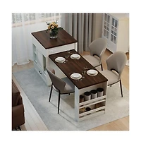 83.1" Extendable Kitchen Island with Pull-Out Table, Power Outlet, Storage Cabinet, Glass Doors & Spice Rack-Maison Boucle