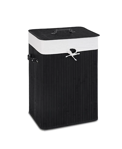 Rectangle Bamboo Hamper Laundry Basket Washing Cloth Bin Lid