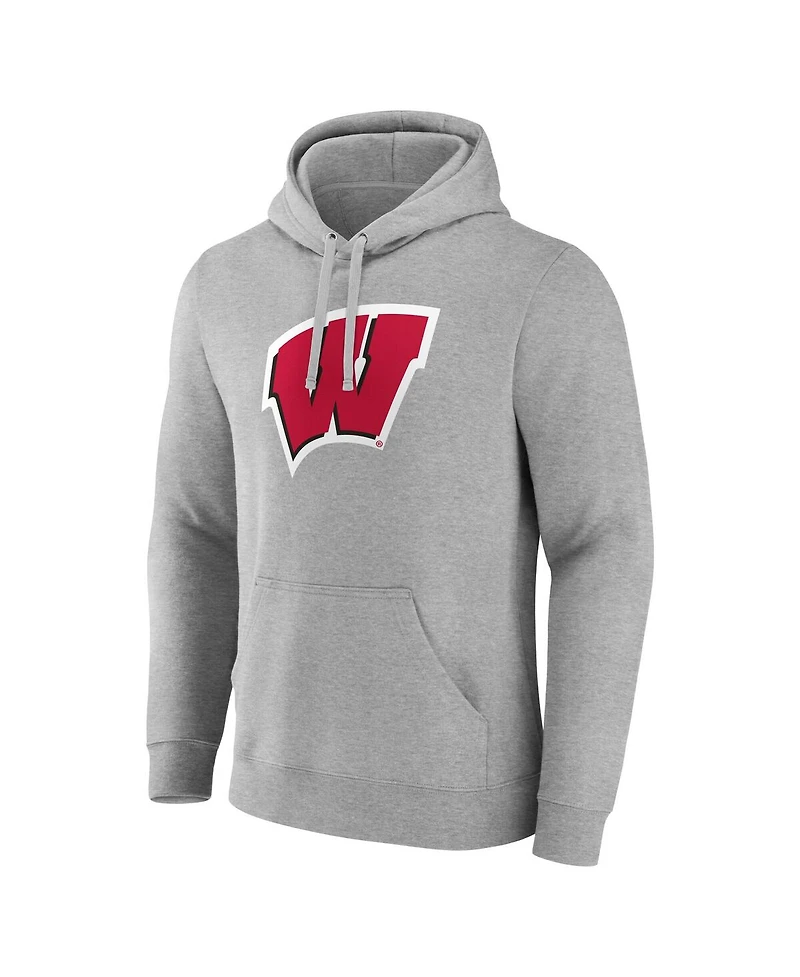 Fanatics Men's Gray Wisconsin Badgers Primary Logo Pullover Hoodie