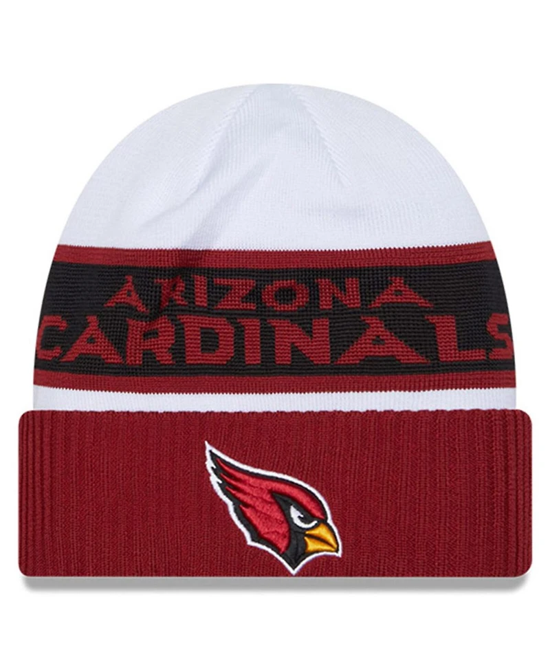 New Era Men's White/Cardinal Arizona Cardinals 2023 Sideline Tech Cuffed Knit Hat