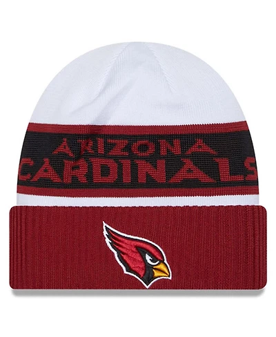 New Era Men's White/Cardinal Arizona Cardinals 2023 Sideline Tech Cuffed Knit Hat