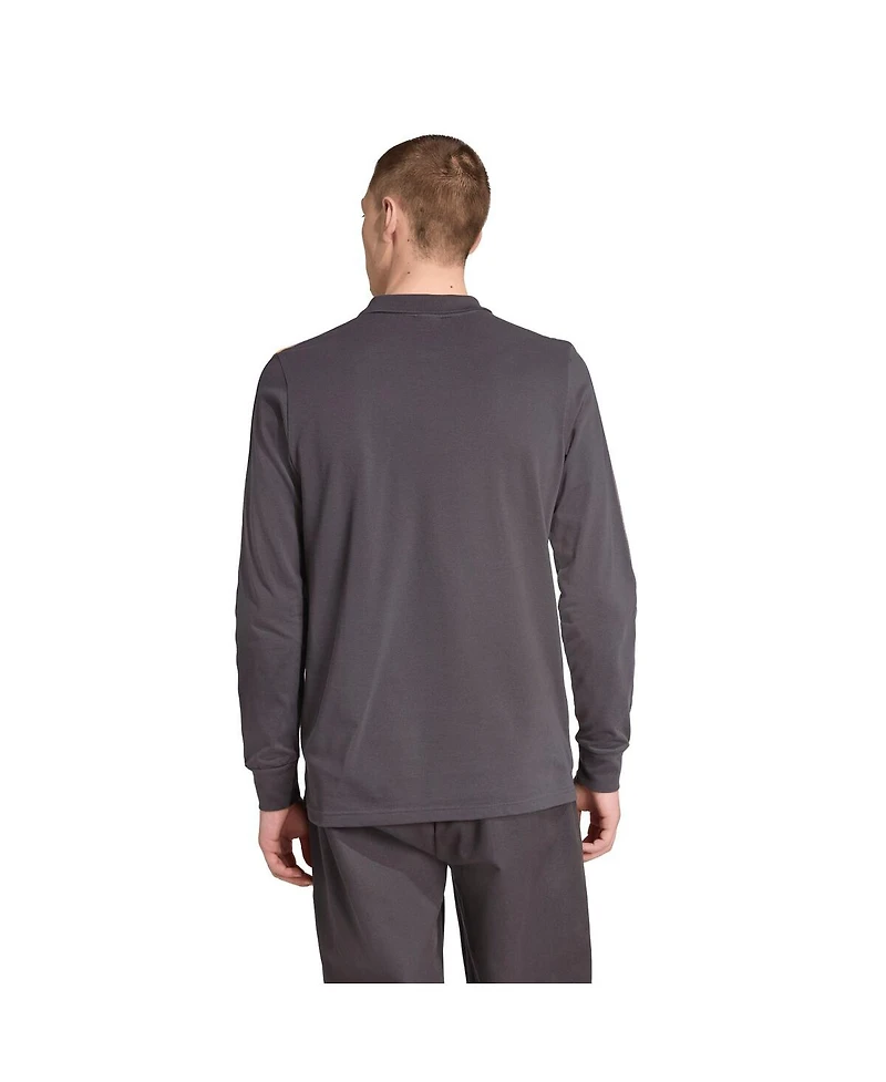 Adidas Men's Gray Manchester United Terrace Icons Long Sleeve Polo Shirt