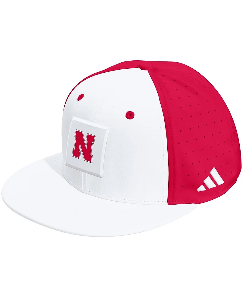 Adidas Men's and Women's White/Scarlet Nebraska Huskers Performance Flat Bill Adjustable Hat