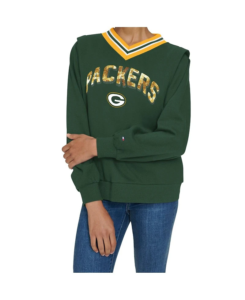 Tommy Hilfiger Women's Green Bay Packers Alice V-Neck Pullover Sweatshirt