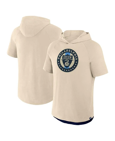 Fanatics Men's Gold Philadelphia Union Hat Trick Stadium Slub Raglan Short Sleeve Pullover Hoodie
