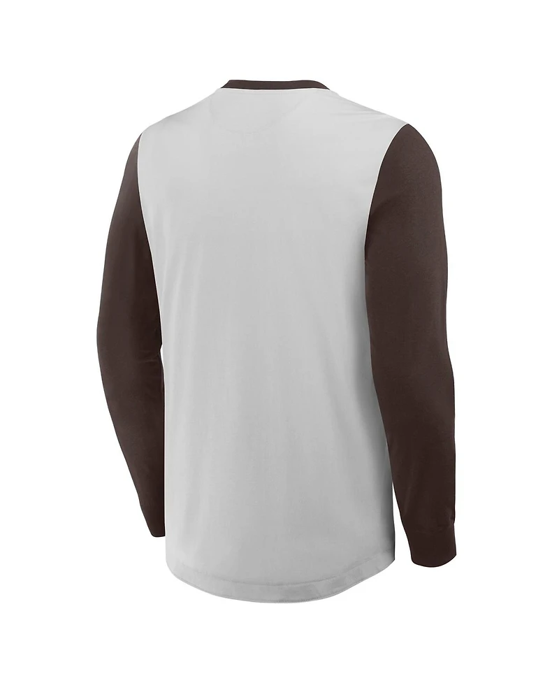 Fanatics Men's Gray/Brown San Diego Padres Clubhouse Long Sleeve Henley Shirt