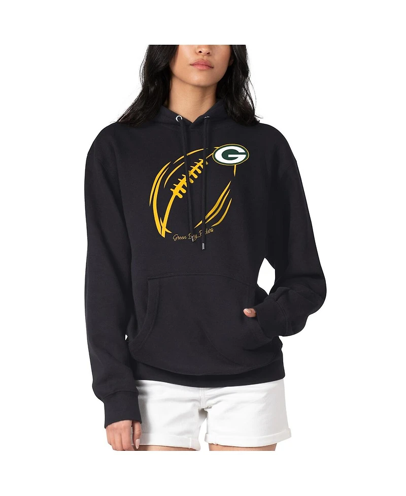 G-iii 4Her by Carl Banks Women's Black Green Bay Packers Football Logo Fleece Tri-Blend Pullover Hoodie