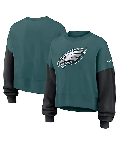 Nike Women's Midnight Green Philadelphia Eagles Oversized Color-Block Pullover Sweatshirt