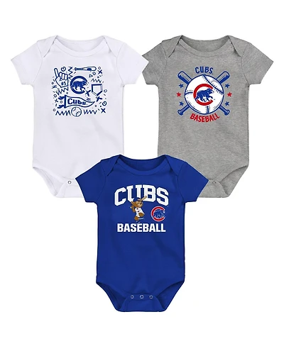 Outerstuff Baby Boys and Girls 3-Pack Royal Chicago Cubs Batter Up Bodysuit Set