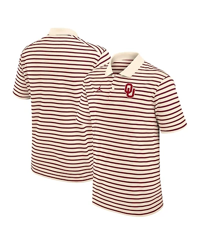 Jordan Men's Tan/Crimson Oklahoma Sooners Striped Primary Logo Performance Polo Shirt