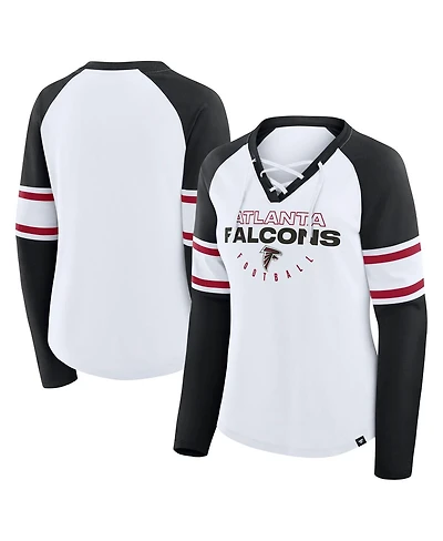Fanatics Women's White/Black Atlanta Falcons Redzone Blitz Package Raglan Lace-Up V-Neck Long Sleeve T-Shirt