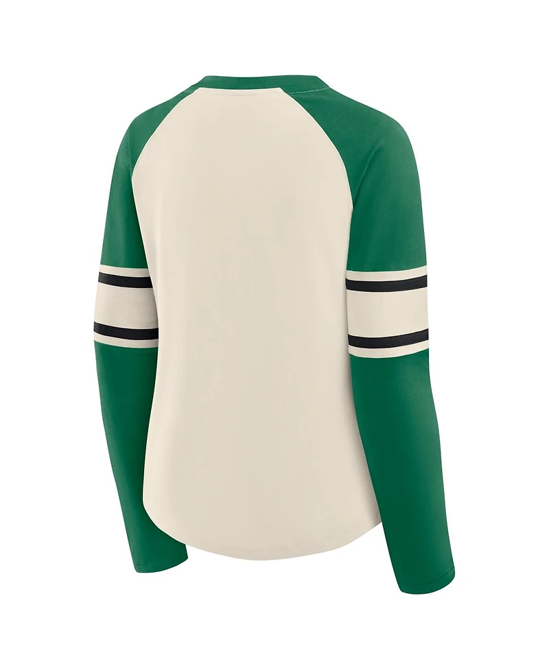 Fanatics Women's Cream/Kelly Green Philadelphia Eagles Hometown Gridiron Hero Raglan Lace-Up V-Neck Long Sleeve T-Shirt