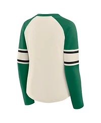Fanatics Women's Cream/Kelly Green Philadelphia Eagles Hometown Gridiron Hero Raglan Lace-Up V-Neck Long Sleeve T-Shirt