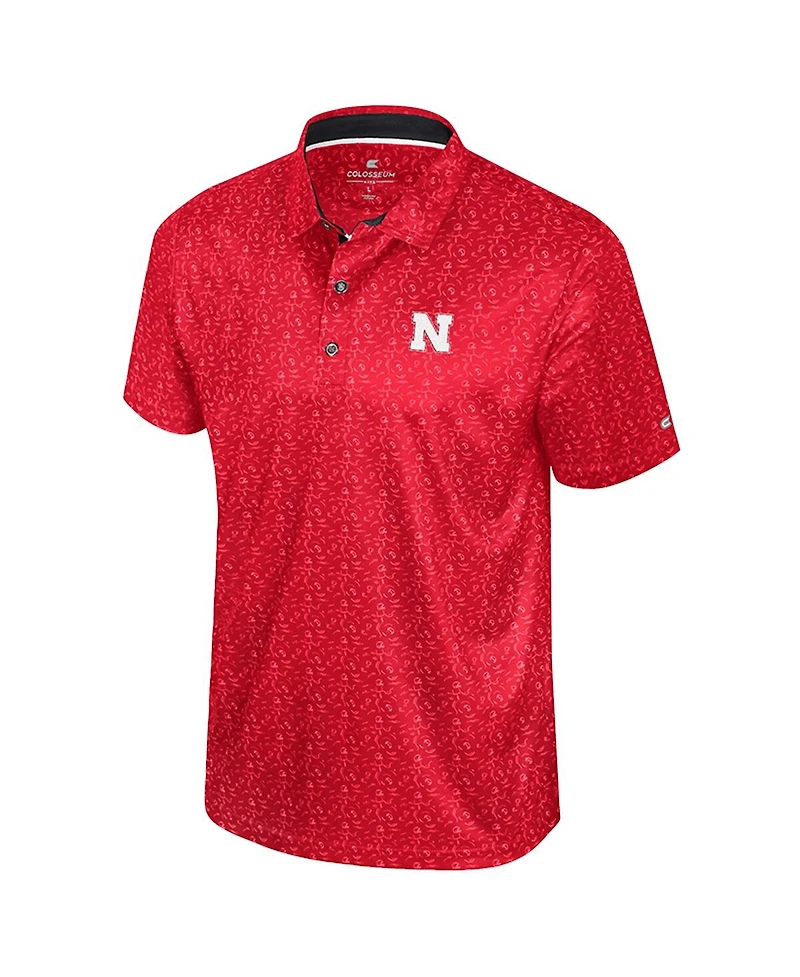 Colosseum Men's Scarlet Nebraska Huskers Football Print Polo Shirt