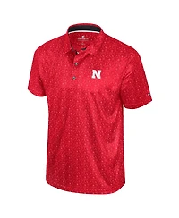 Colosseum Men's Scarlet Nebraska Huskers Football Print Polo Shirt