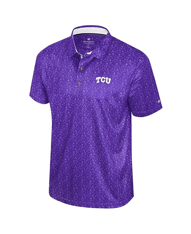 Colosseum Men's Purple Tcu Horned Frogs Football Print Polo Shirt