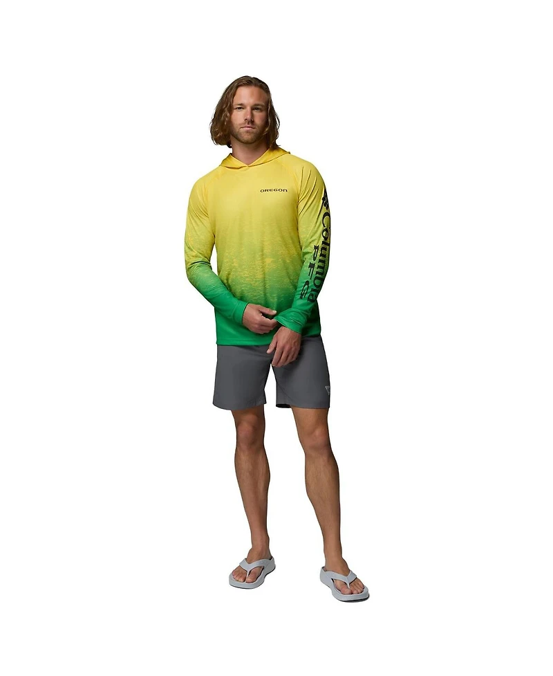 Columbia Men's Yellow Oregon Ducks Pfg Gradient Water Super Terminal Tackle Hoodie T-Shirt