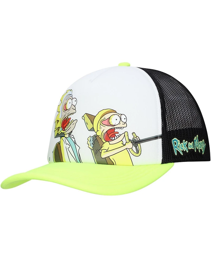 Lids Men's and Women's White/Neon Green Rick and Morty Graphic Foam Trucker Adjustable Hat