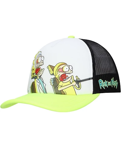 Lids Men's and Women's White/Neon Green Rick and Morty Graphic Foam Trucker Adjustable Hat