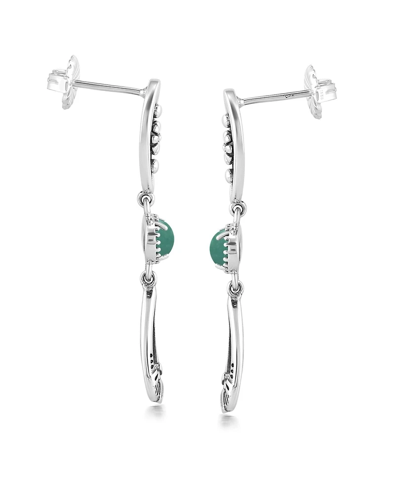 American West Jewelry Sterling Silver Green Turquoise Teardrop Double Loop Gemstone Earrings