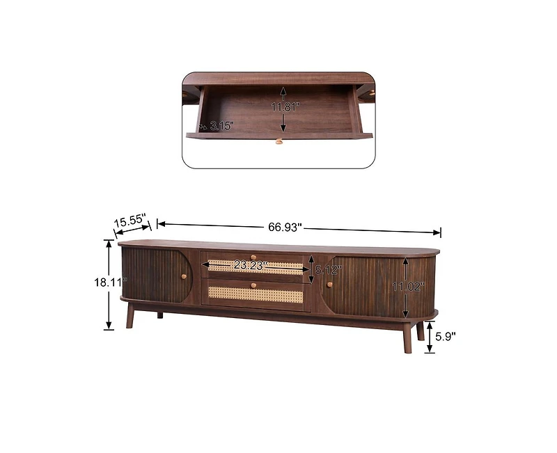 Casainc Rattan Tv Stand for TVs up to 75", Modern Farmhouse Media Console, Entertainment Center with Solid Wood Legs