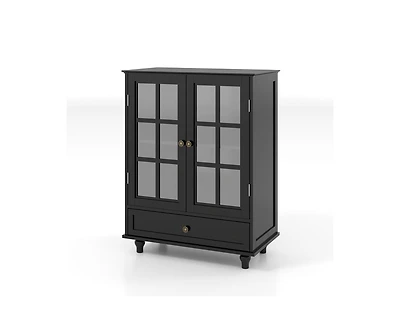 Casainc Storage Cabinet with Double Glass Doors and Drawer