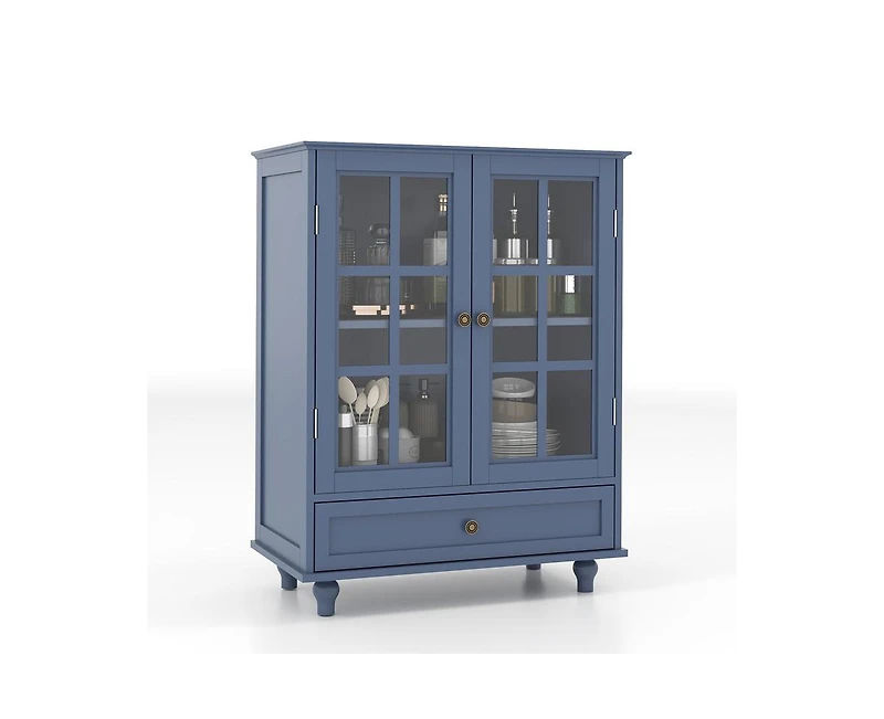 Casainc Storage Cabinet with Double Glass Doors and Drawer
