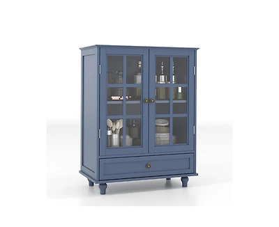 Casainc Storage Cabinet with Double Glass Doors and Drawer