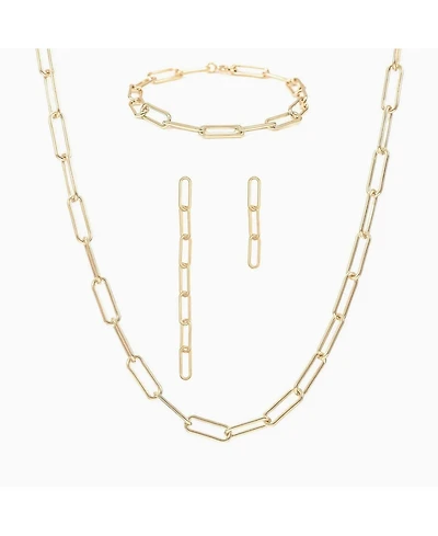 Sterling Silver 18k Gold Plated Amelia Chain Statement Bracelet, Necklace & Mismatching Earrings Set