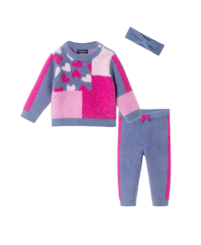 Andy & Evan Baby Girls Heart Color Block Sweater w/Pant Headband Set