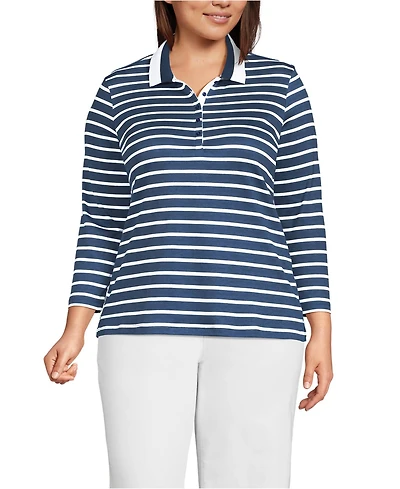 Lands' End Plus Supima Cotton 3/4 Sleeve Polo Shirt