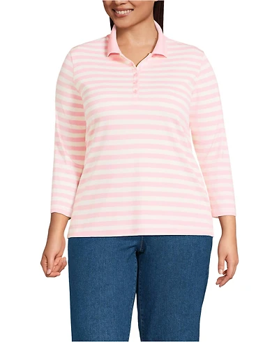 Lands' End Women's Plus Supima Cotton 3/4 Sleeve Polo Shirt