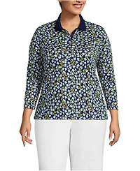 Lands' End Plus Supima Cotton 3/4 Sleeve Polo Shirt