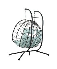 Flynama 60 Inch Two-Person Wicker Egg Chair with Stand and Cushions