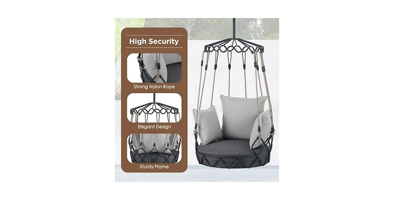 Flynama Gray Outdoor Hanging Swing Chair with 8 Inch Waterproof Cushion