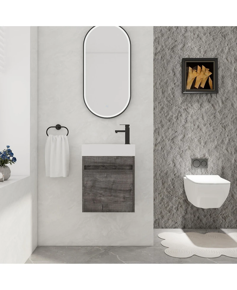 Casainc 18 Inch Bathroom Vanity with White Resin Sink and Soft-Close Cabinet Door