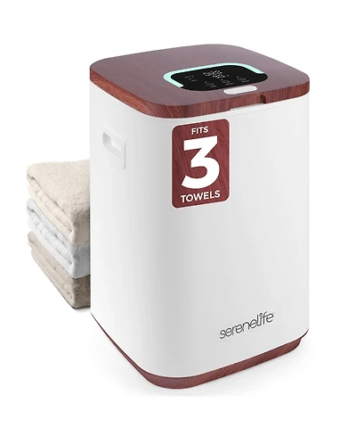 SereneLife SLTLWSQ83 Warmer-23L Capacity Bucket with Timer Function, Fits Up to Two Oversized Towels for Bathroom, Wood