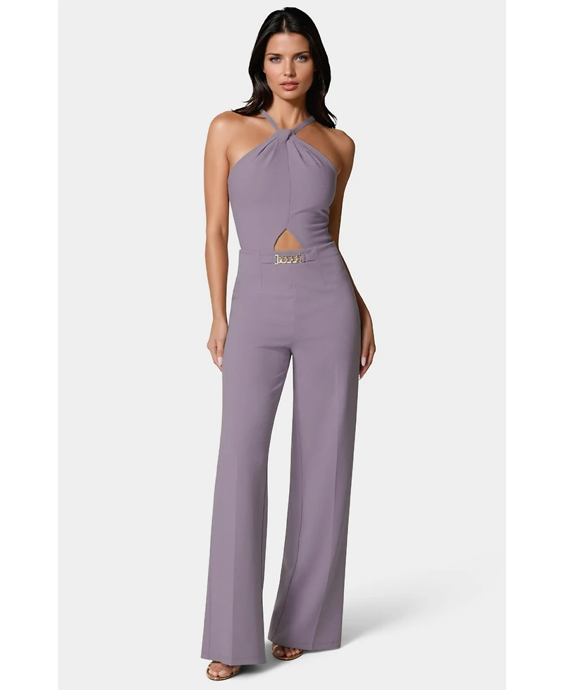 Bebe Women's Halter Palazzo Leg Jumpsuit