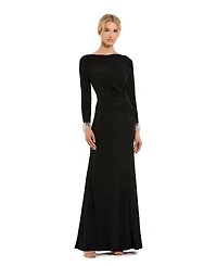 Mac Duggal Women'sLong Sleeve Jersey Gown With Beaded Cuff Sleeves