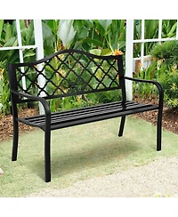 50'' Patio Garden Bench Loveseats Park Yard Furniture Decor Cast Iron Frame