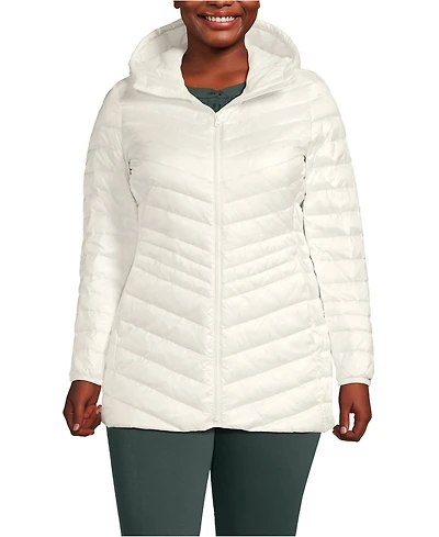 Lands' End Plus Wanderweight Packable Down Hooded Long Jacket