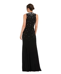Mac Duggal Women's High Neck Sleeveless Beaded Jersey Fitted Gown