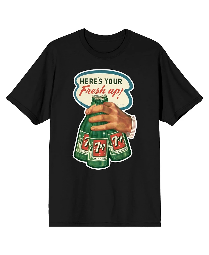 7UP Men's Here's your Fresh Up! Hand with 3 Bottle og Green Softdrinks Black Short Sleeve Adult T-Shirt