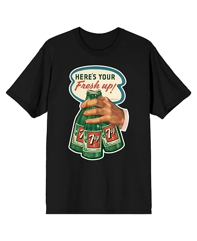 7UP Men's Here's your Fresh Up! Hand with 3 Bottle og Green Softdrinks Black Short Sleeve Adult T-Shirt