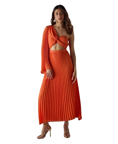Warehouse Chiffon One Shoulder Cut Out Midi Dress