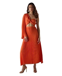 Warehouse Chiffon One Shoulder Cut Out Midi Dress