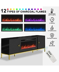70 inches Mdf Tv Stand with 36 Fireplace and Storage Cabinets