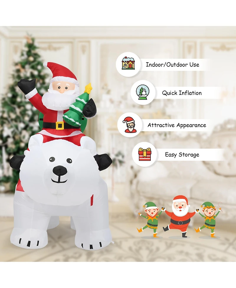 6.5 Ft Christmas Inflatable Santa Riding Polar Bear w/ Shaking Head Led Lights