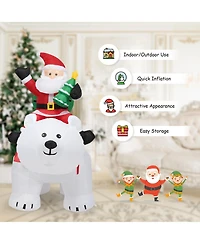 6.5 Ft Christmas Inflatable Santa Riding Polar Bear w/ Shaking Head Led Lights