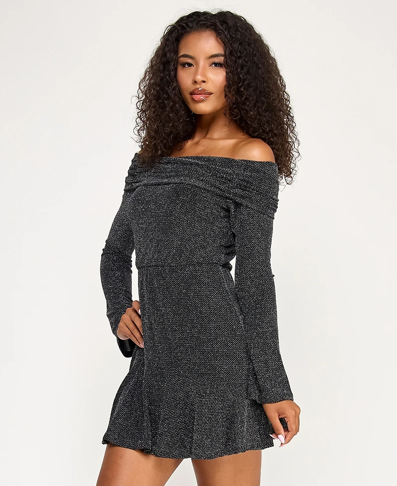 City Studios Juniors' Off-the-Shoulder Metallic Dress